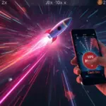 Jeu crash casino en ligne – fusée en décollage avec multiplicateur et option cash out sur mobile